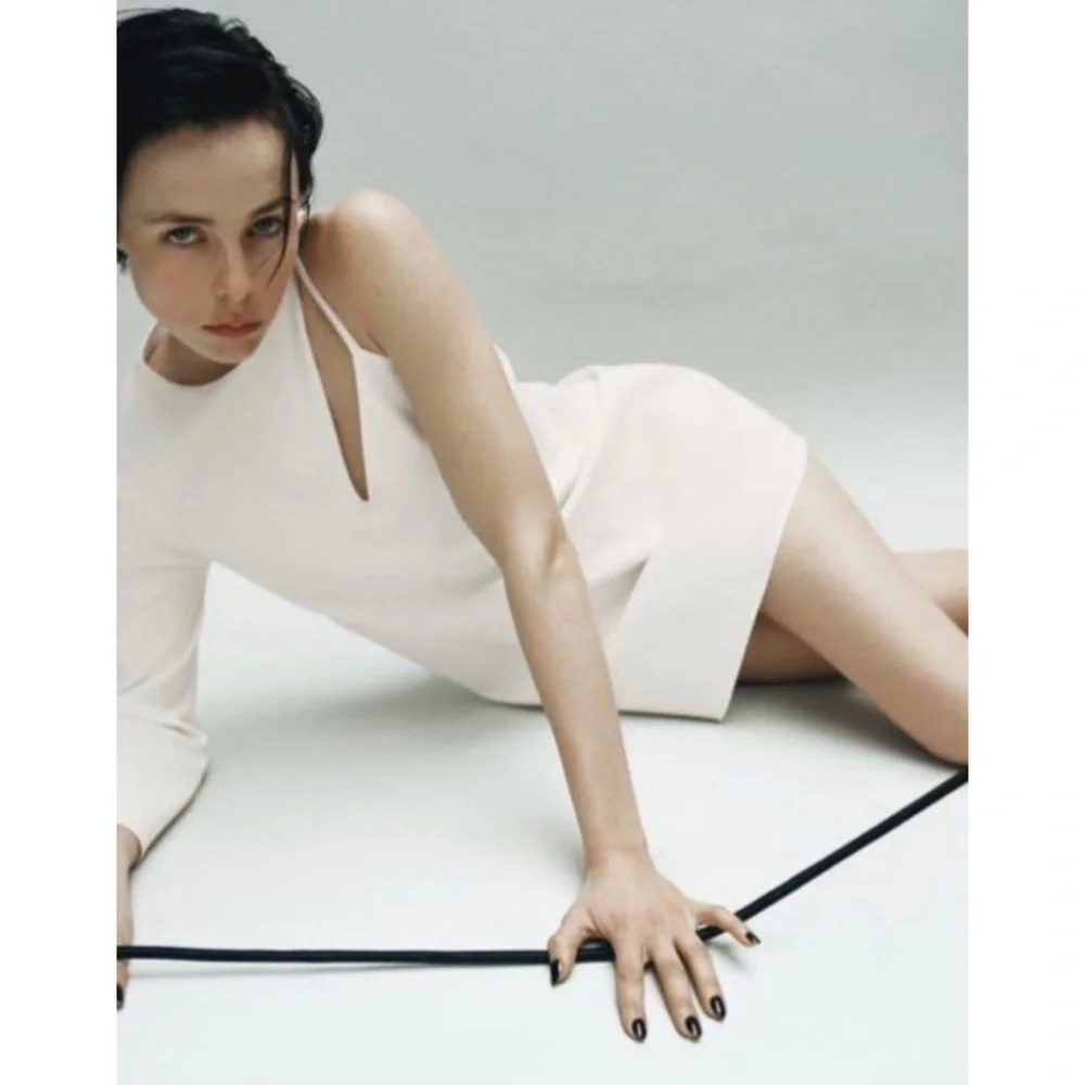 Zara short asymmetrical mini dress in off-white